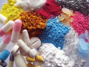 Pills, powders, in many colors show range of bulk materials Volkmann process equipment handles