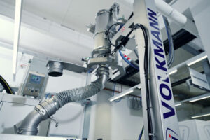 Closeup view of Volkmann PowTReX for metal powder transfer and extraction in 3D printing